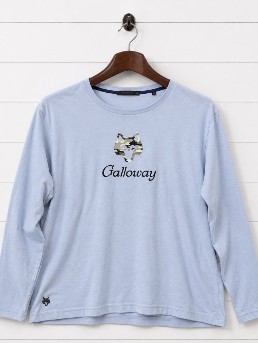 Greyson Galloway Men XL Blue Long Sleeve Camo Wolf Logo Golf Shirt